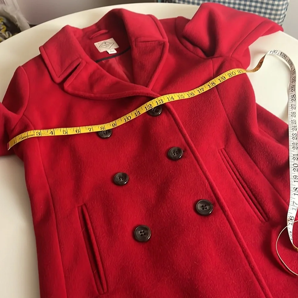 St. Johns Bay Red Wool Coat- front pockets- interior lining pocket- size Large - Picture 16 of 16